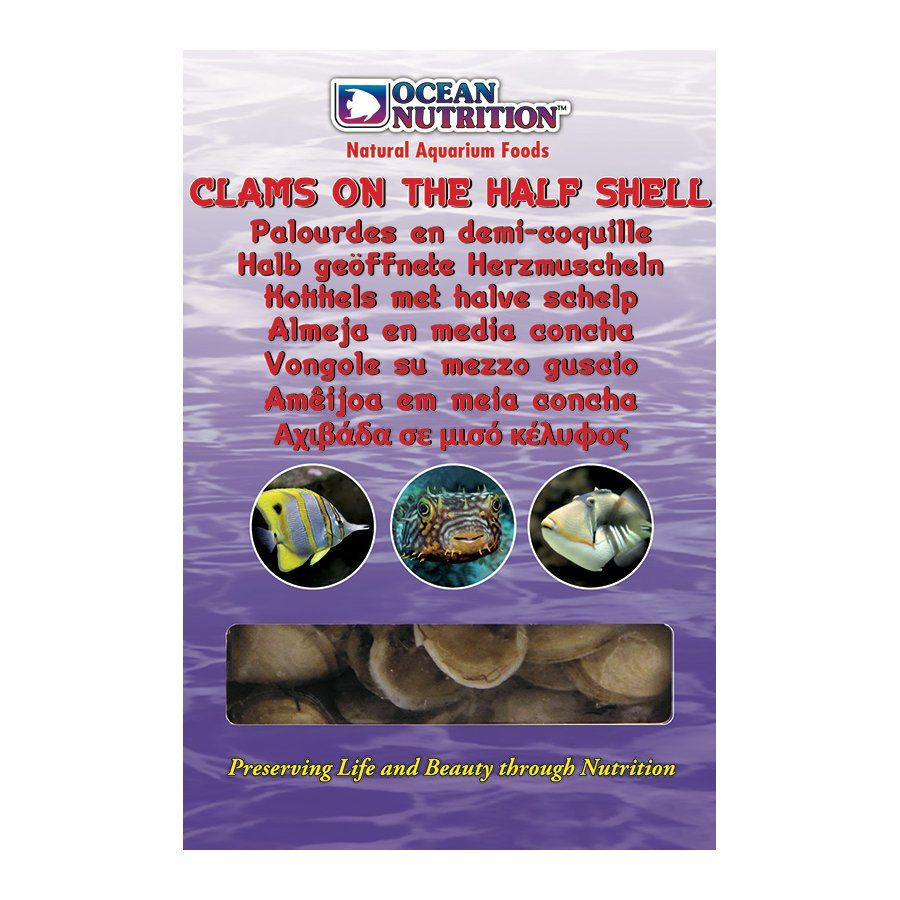 Ocean Nutrition Frozen Clams on the Half Shell - Natural Food for Carnivorous Fish