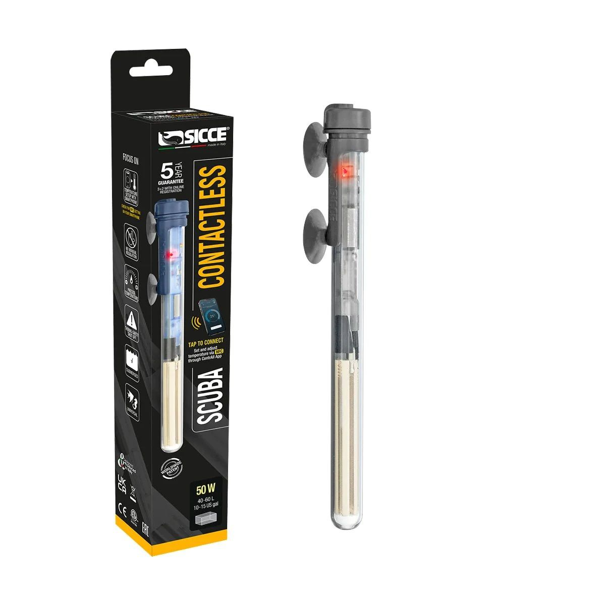 Sicce Scuba Contactless 50W Aquarium Heater – NFC App Controlled