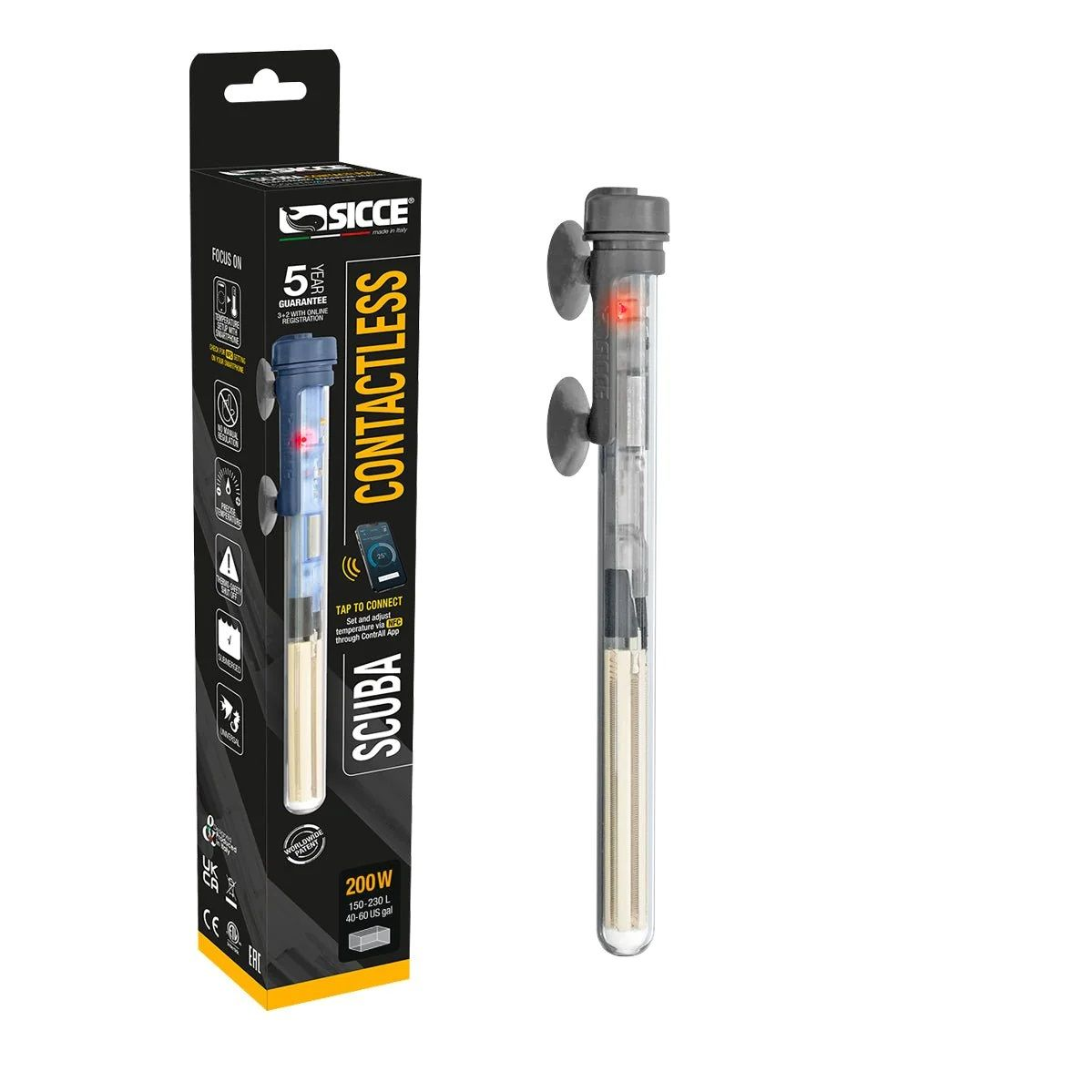 Sicce Scuba Contactless 200W Aquarium Heater – NFC App Controlled