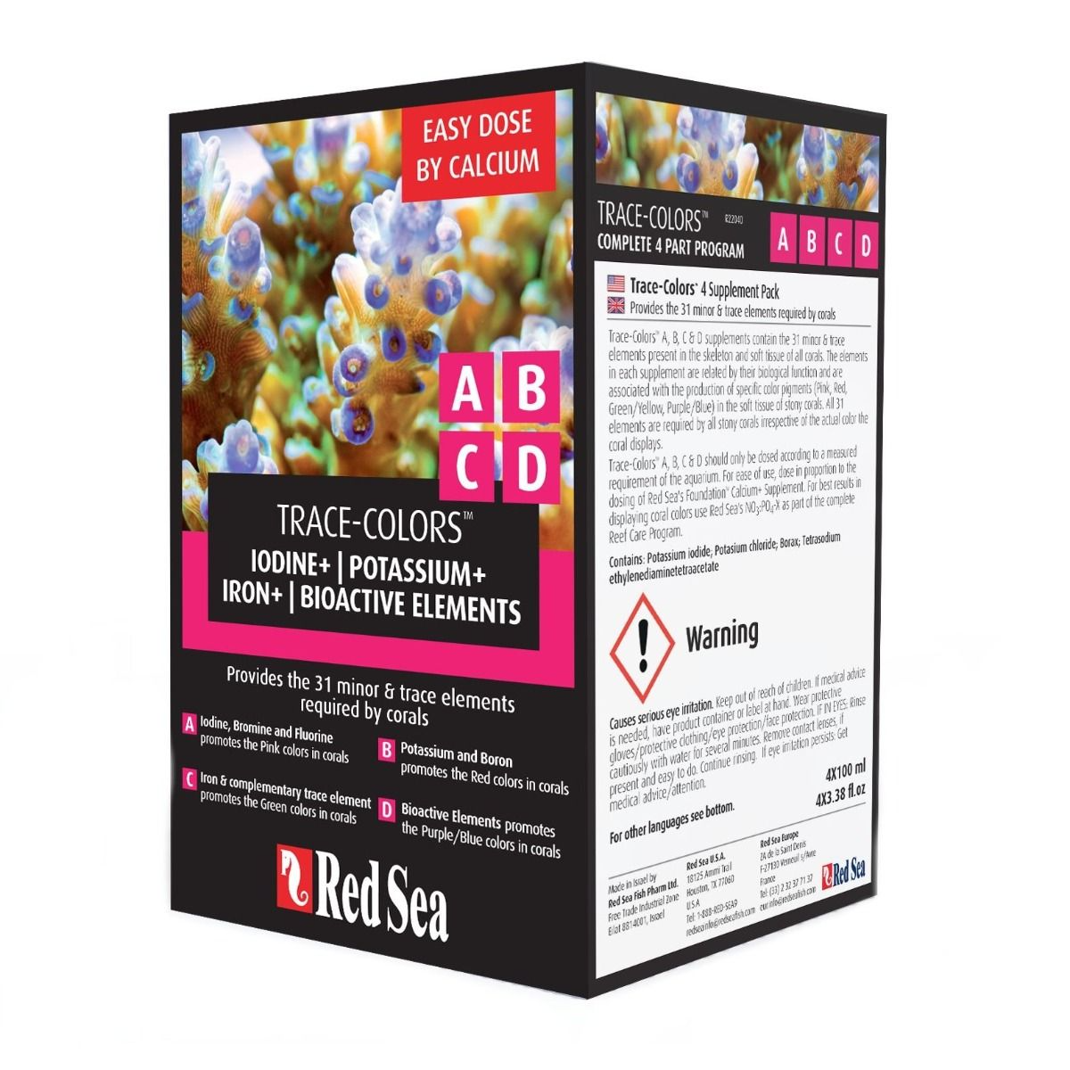 Red Sea Trace Colours 4-Pack 100ml — Coral Color Enhancement Supplements