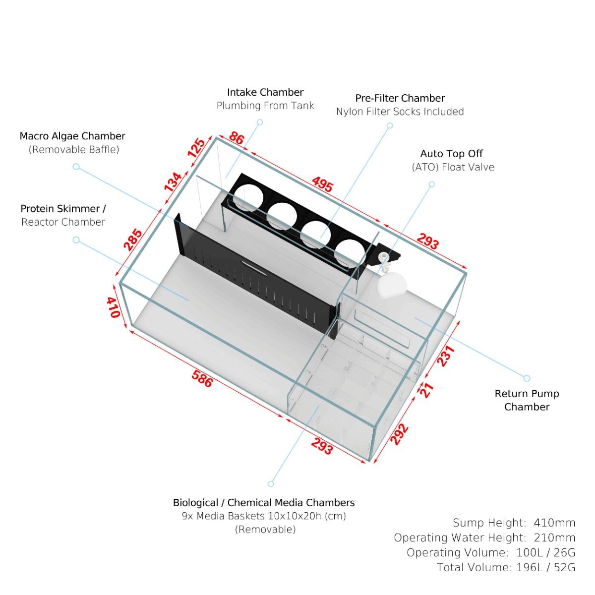CADE Reef S2 1500 Rimless Saltwater Aquarium - 540L with Twin Intake Weir