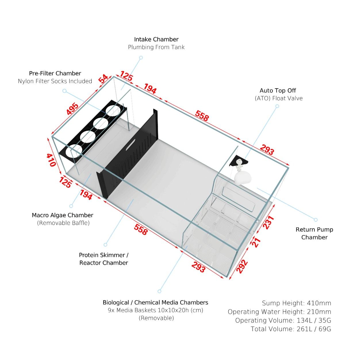 Cade Aquariums Reef S2 1800 Rimless Marine Aquarium System