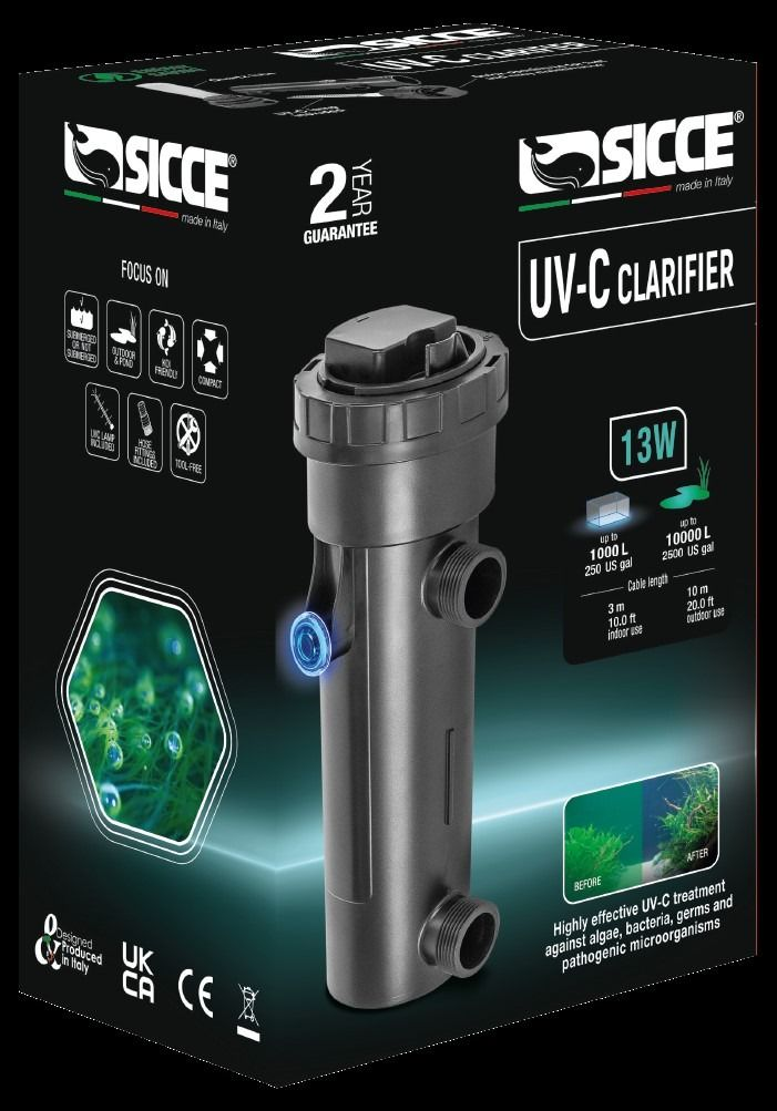 Sicce Aquarium UVC Clarifier 13W Submersible UV Steriliser
