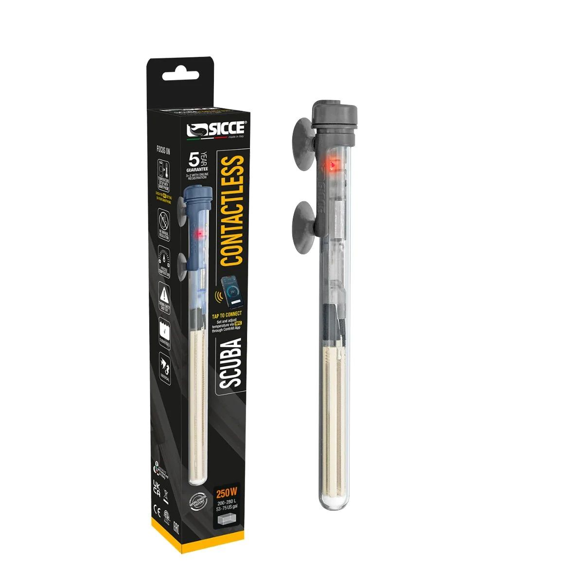 Sicce Scuba Contactless 250W Aquarium Heater – NFC App Controlled