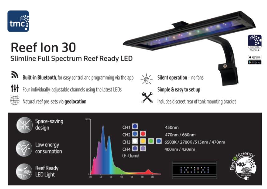 TMC Reef Ion 30 LED Light Unit for Aquarium - Silent, Energy Efficient & App Controlled